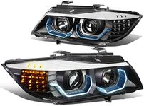 DNA MOTORING HL-3D-E9005-BK-NEW LED 3D U-Halo Black Housing Projector Headlight Amber LED Turn Signal Blue LED U-Light Compatible with 06-08 323i / 05-08 325i 4-Door Sedan