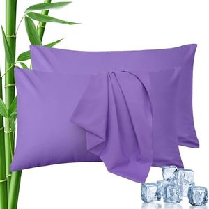 LINENOVA Standard Pillowcase Set of 2, Cooling Rayon from Bamboo Pillow Cases, 2000 TC Ultra Soft & Breathable Envelope Pillow Cover, Moisture-Wicking for Hot Sleepers(Purple, 48 * 74cm)