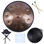 Handpan Drum Instrument In D Minor 22 Inches Steel Hand Pan Drums, 432 hz Steel Drum Hand Pan, With Handpan Bag, Drum Tripod, For Professional Audio Production 9Tones Brown