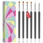 Saviland Nail Art Brushes Set - 6Pcs Double-End Nail Brushes Kit Professional Nail Art Tools Kit with Painting Dotting Line Pen for Gel Polish Nail Designs Nail Carving French Nails