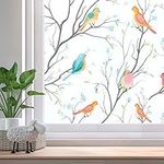 Beautysaid Privacy Window Film: Stained Glass Window Film, No-Glue Frosted Window Film, Static Cling Film, Birds Window Sticker for Home Bathroom (44x200cm)