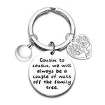 Funny Cousin Gifts Keyring Inspirational Key Ring Gift for Cousin Birthday Christmas Graduation Thanksgiving Presents Cousin Best Friend Keychain Silver