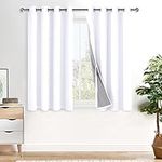 XWZO 100% Blackout Curtains - Double Layers Completely Shaded Window Panels Thermal Insulated Lined Drapes with Grommets for Bedroom/Living Room, White, W52 x L54, Set of 2 Panels