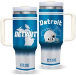 MRSAHLV Detroit Insulated Coffee Tumbler, 40oz Stainless Steel Vacuum Travel Mug Cup with Handle and Straw Lid, Reusable Water Bottle Cupholder for Football Fan Cold or Hot Drinks
