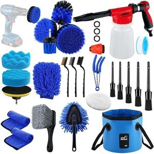 27Pcs Car Wash Cleaning Kit with Foam Gun, Car Detailing Kit, Auto Detail Supplies Tools with Wheel Drill Brush Set, Car Polishing Kit, Car Detailing Brush Set for Tires, Wheels, Interior & Exterior