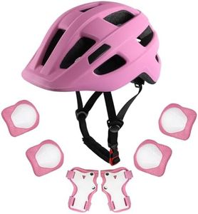 Tlamee Kids Bike Helmet with Protective Gear Set, Safety Knee Elbow Pads Wrist Guards for Ages 3-5-8 Years Boy Girl Skateboard Cycling Scooter Roller Sports Pink