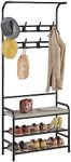 Amyove Coat Rack Shoe Bench, 3-in-1 Hall Tree Shoe Rack for Entryway, Coat Tree with 3-Tier Storage Shelf and 8 Hooks, Industrial Furniture with Steel Frame, Multifunctional Hallway Organizer, Grey