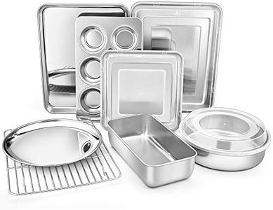 TeamFar Bakeware, Stainless Steel Bakeware Set with Baking Sheet and Rack, Lasagna Pan with Lid, Square & Round Cake Pan with Lid, Muffin Pan & Loaf Pan, Pizza Pan, Healthy & Dishwasher Safe