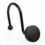 Black Shower Curtain Hooks Rings: Round Button Design Rustproof Heavy Metal Shower Curtain Rings for Bathroom - Modern Simple Decorative Shower Curtain Hangers for Shower Rod - Set of 12