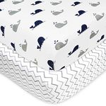 American Baby Company 2 Pack Fitted Crib Sheets 28" x 52", Soft Breathable Neutral 100% Cotton Jersey Sheet, Navy Whale/Grey Zigzag, for Boys and Girls, Fits Crib and Toddler Bed mattresses