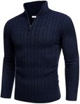 COOFANDY Men's Quarter Zip Sweater Slim Fit Polo Sweater Long Sleeve Lightweight Pullover Turtleneck Navy Blue