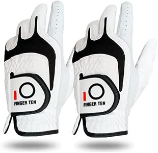 FINGER TEN Guanto da Golf Uomo in 2 Pezzi, Resistente agli Agenti Atmosferici in Pelle Cabretta Manico Morbido Comfort Durevole Guanti da Golf Destro Sinistro, Taglia S M L XL (M, Sinistra)
