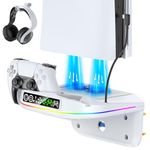 PS 5 Wall Mount Kit with Cooling Fan and Charging Station Compatible with P5/ Slim/ Pro Disc and Digital, PS Five Floating Base Holder Shelf with 9 RGB Lights & 3-Level Fan, P5 Accessories for Gaming