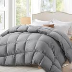 Globon Fluffy Down Comforter Queen Size All Season Duvet Insert Ultra-Soft Cotton Shell,680 Fill Power, Medium Warmth with Corner Tabs, Grey…