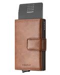 VULKIT Credit Card Holder RFID Blocking Pop Up Leather Slim Mens Women Wallet with Banknote Pockets & Magnetic Closure