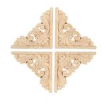 MUXSAM 4pcs Vintage Wood Carved Decal Corner Onlay Applique Frame Furniture Wall Unpainted for Home Cabinet Door Decor Craft 11x11cm