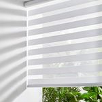 Persilux Zebra Blinds for Windows, Cordless Roller Shades Window Treatments (68" W x 72" H, White) Light Filtering Dual Layer Roller Window Shades Light Filtering Sheer Shades for Home and Office