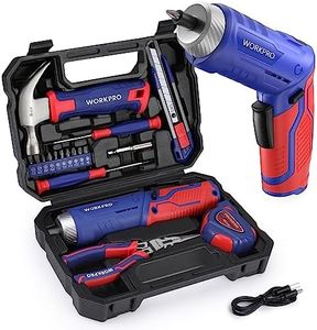 WORKPRO Juego de Herramientas con 3,7V Destornillador Eléctrico, 18pcs Herramientas Domésticas, Maletín de Herramientas con Martillo Alicates Cortador Cinta Métrica Destornilladores y Puntas