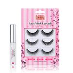 CALAILIS False Eyelash, Eye Makeup Lash 3D Faux Mink Fake Eyelash Long Natural Eyelashes 3 Pairs with 5g False Eyelash Glue (CS03) Black