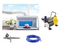 Painter Spray Gun Combo of Spray Booths Airbrush with Two Motor Hobby Craft Booth (E550BLK) with Elephant Mini Air Compressor with Fan AS-182, Artistic Gun/Pen Gun and PU-Pipe (3mtr)