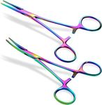 Kelly Forceps/Clamps STR and CVD Medical Veterinary, Nurse, Dissection, Hemostats, Locking Forceps, Dog Pulling Hair, Fishing, Rainbow, 5.5"