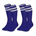 vaceci 2 Pairs Kids Knee High Soccer Socks Athletic Sports Team Socks for Youth Boys Girls (Us Size 3-6:Blue),One Size