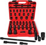 ABN 1/2-Inch Drive Metric Shallow & Deep Impact Socket Set 43 Piece Set 9mm to 30mm with Extensions & Swivel Joint