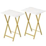 HOOBRO Folding TV Tray Tables, Set of 2 Side Table for Small Space, Portable Snack Tables for Eating at Couch, Stable Metal Frame Sofaside Table, Easy Assembly, Space Saving, Marble and Gold DM25BZ01