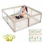 Mloong Baby Playpen with Mat, 59x59 Inches Extra Large Playpen for Babies and Toddlers, Indoor & Outdoor Activity Center, Safety Baby Fence with Gate, Baby Play Pen with Play Mat, Baby Play Yards