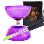 Juggle Dream Purple Cyclone Quartz II Triple Bearing Diabolo with Aluminium 'Metal' Sticks and Carry Bag - Pro Clutch Diablo Set