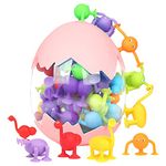 Suction Toys, 40 Pcs Kids Bath Toys Sensory Toys for 3 4 5 6 7 Year Old Boys Girls Stress Release Toys Travel Toys Suction Cup Toys Silicone Animal Sucker Toys with Dinosaur Eggshell Storage (Pink)