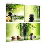 Wieco Art - Modern 4 Panels Stretched and Framed Contemporary Zen Giclee Canvas Prints Perfect Bamboo Green Pictures Paintings on Canvas Wall Art for Home Office Decorations Living Room Bedroom