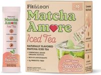 Fit & Lean Matcha Amore Iced Tea, Fruit-Inspired Naturally Flavored Organic Ceremonial Grade Matcha Green Tea, Naturally Sweetened, NON-GMO, Zero Sugar, Peach Iced Tea, 10 Stick Packs