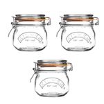 Kilner Set of 3 Round Clip Top Jars 0.5 Litre (3 x 500ml) Airtight Glass Storage Jars for Preserving Jams Dry Foods Reusable