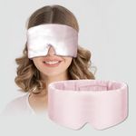 QIYUE - 100% Mulberry Silk Sleep Mask Eye Mask for Man and Woman with Adjustable Hook and loop Headband, Full Size Large Sleep Mask & Blindfold for Total Blackout for All Night Sleep, Travel & Nap (16 lite Pink)