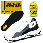 Grade Pacer Cricket Shoes For Men With Memory Foam Comfort | Rubber Spike Cricket Shoes For Boys | Super Comfortable & Lightweight Cricket Shoes Men | Mens Cricket Shoes Black-White, 8 UK