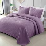 Exclusivo Mezcla Ultrasonic Twin Quilt Bedding Set, Lightweight Dusty Lavender Bedspreads Soft Modern Geometric Coverlet Set for All Seasons (1 Quilt and 1 Pillow Sham)