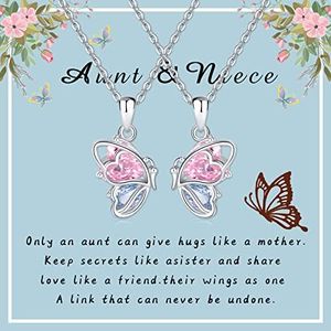 925 Sterling Silver Butterfly Matching Necklaces set 2 Mom and Daughter Necklaces Aunt Niece Matching Necklace Best Friend Friendship Necklaces for 2, Sterling Silver, Zircon