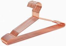 Amber Home 43cm Shiny Copper Metal Coat Hanger 10pcs, Space Saving Rose Gold Metal Clothes Hangers with Notches, Heavy Duty Strong Metal Wire Hanger for Blouse Dress Shirt Jacket Trousers