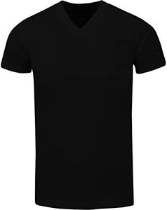 Men's Heavyweight Cotton T Shirt – Basic 6.2 Ounce Short Sleeve V Neck Plain Tee Top Tshirts Regular Big and Tall Size, Black, Medium