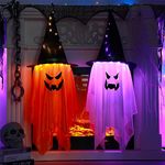 BokingOne Halloween Decoration Outdoor 2 Pcs Large Size Halloween Lighted Glowing Ghost Witch Hat Outdoor Ornaments Hanging Ghosts Decorations for Halloween Party Indoor Outdoor Home Tree Garden Yard