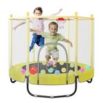 60" Trampoline for Kids, 5FT Toddler Recreational Mini Trampoline Indoor Outdoor with Safety Enclosure Net and Basketball Hoop, Kids & Adults Birthday Gifts