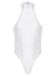 iiniim Mens Smooth Bodysuit Thongs High Cut Leotard Swimsuit Underwear Silky Undershirt 3# White XL