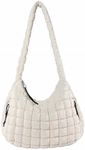 IKYWT Quilted Crossbody Bag for Women, Oversized Puffer Tote Bag, Lightweight Padded Carryall for Girl (White)