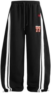 Aelfric Eden Barrel Sweatpants for Mens Side Striped Drawstring Elastic Waisted Wide Leg Lounge Pants with Pockets Black Large