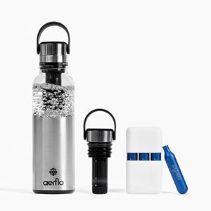 Aerflo Portable Soda Maker - Sparkling Water Maker with 17 oz Bottle | On-Bottle Carbonator | Stainless Steel & Tritan | Refillable CO2 Capsules