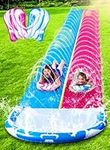 Sloosh 22.5ft/685.8cm Double Slip Water Slide, Heavy Duty Lawn Water Slide with Sprinkler and 2 Inflatable Boards for Summer Party Yard Lawn Outdoor Water Play Activities (blue and pink)