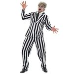 Fun Shack Black and White Striped Suit Men Costume, Spooky Halloween Costumes for Men, Scary Halloween 80s Movie Costumes, M