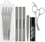 The Men Pen Complete Eyebrow + Hydrating Grooming Kit for Men | Scissors, Hydrating Caffeine Roller, Tweezers, Razors & 3 Eyebrow Filler Pens for Shaping | Trimming & Defining Brows - Grey
