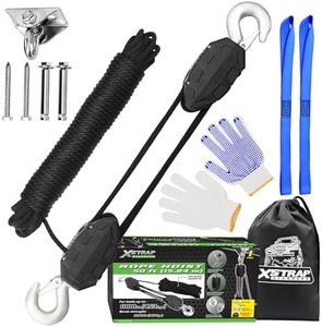 XSTRAP STANDARD 50 Feet Rope Hoist, Heavy-Duty 2000LB Wheel Block and Tackle Pulley System for Lifting Heavy Objects with Work Gloves, 2pcs Soft Loops, 1 Swing Hanger for Garage Warehouse